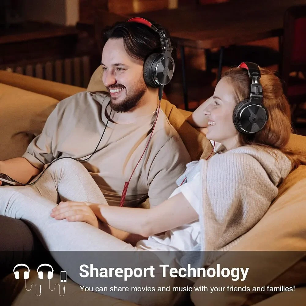 NIB-OneOdio DJ Headphones red-Black Foldable with Shareport